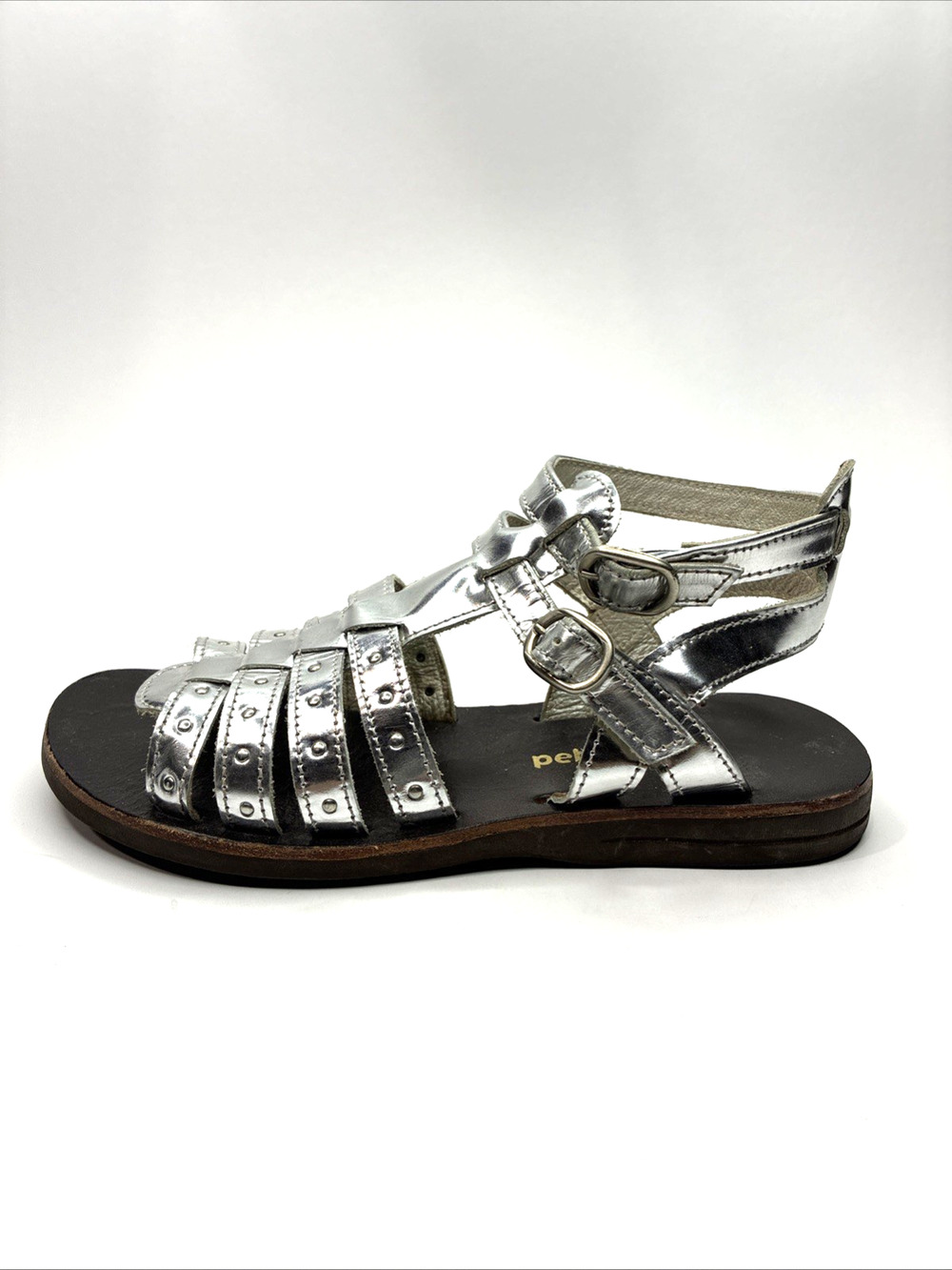 Petit Shoes Spain Metallic Silver Fisherman Sandals Kids Girls US 13 EU 31